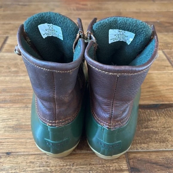 Sperry Top Sider Saltwater Duck Boots Waterproof Leather Rubber Brown Green 7.5 - Picture 7 of 11